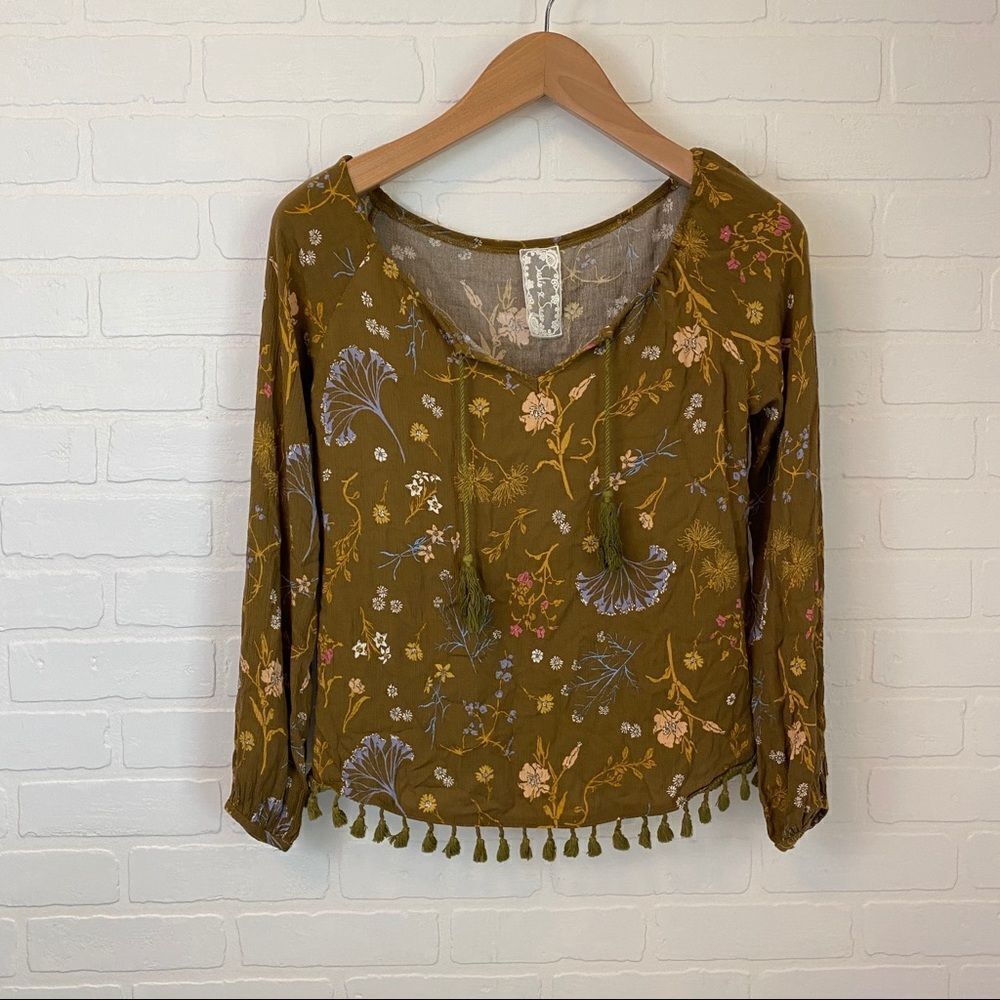 Sadie & Sage Floral Blouse with Tassel Trim